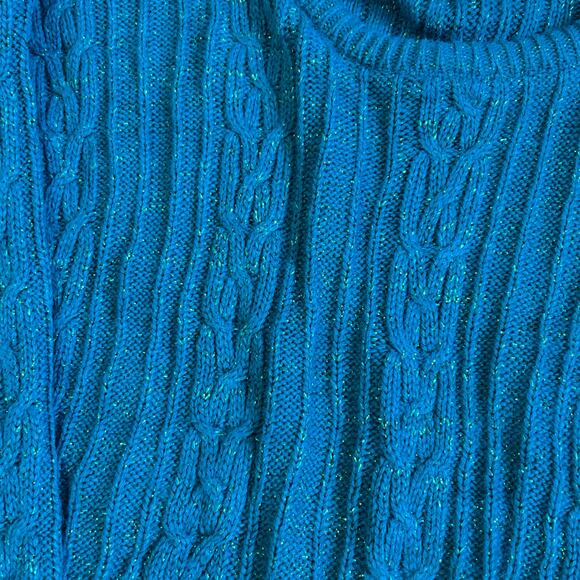 Vintage Diane Von Furstenberg Cable Knit Sweater Metallic Green Blue 1X 2X - Picture 6 of 7
